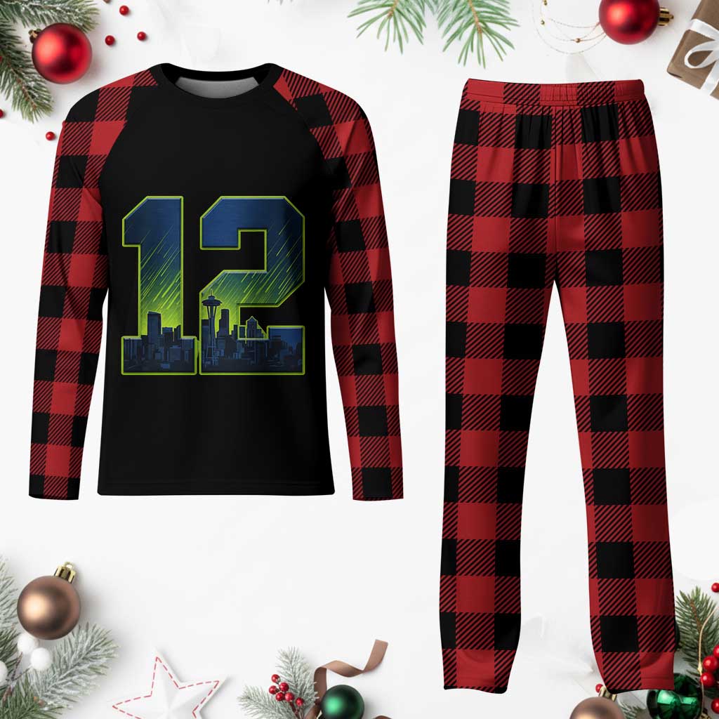 Seattle Skyline Number 12 Graphic Plaid Pajama Set Pacific Northwest Emerald City Sports Fan Pride TS02 Buffalo Plaid Print Your Wear
