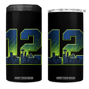 Seattle Skyline Number 12 Graphic 4 in 1 Can Cooler Tumbler Pacific Northwest Emerald City Sports Fan Pride