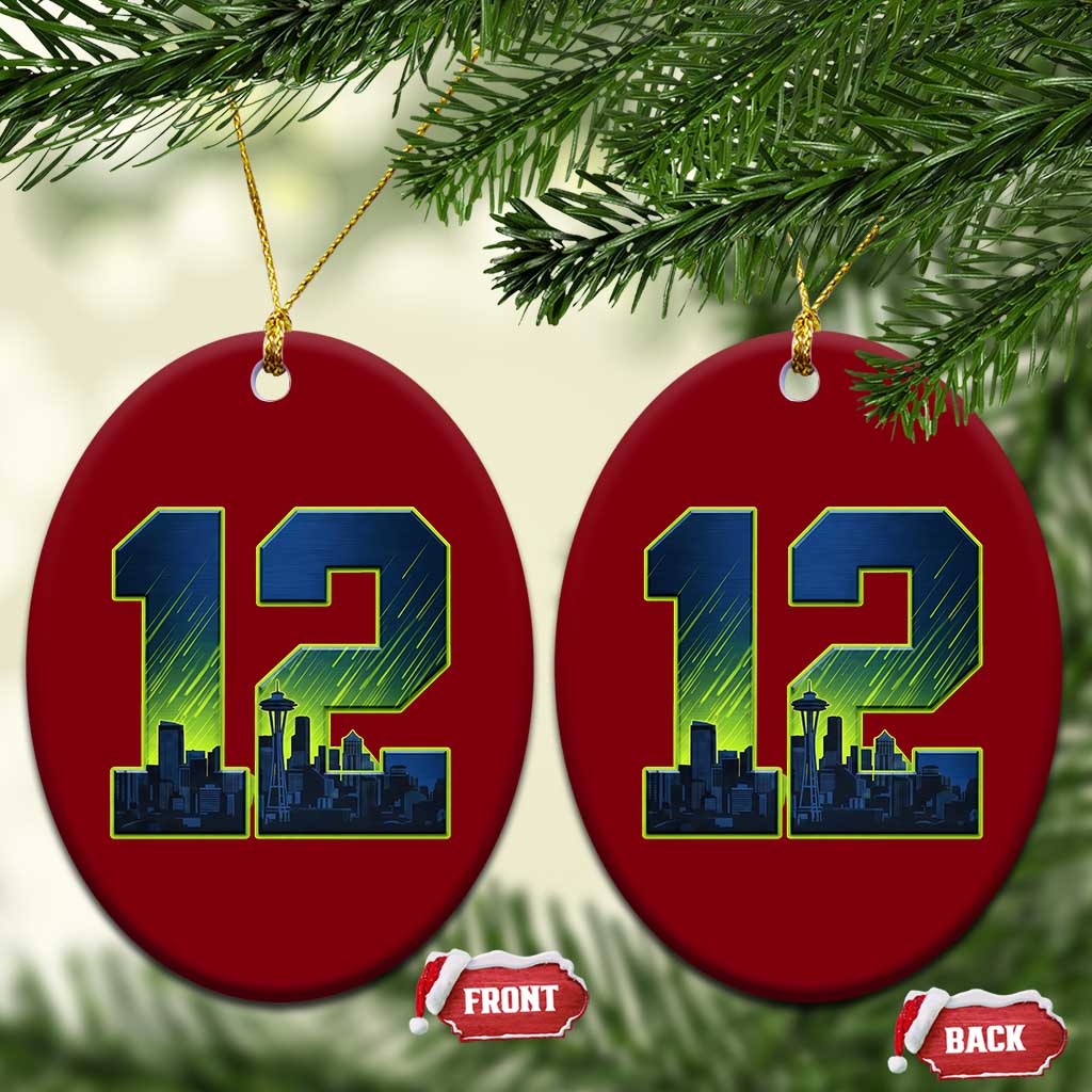 Seattle Skyline Number 12 Graphic Ceramic Ornament Pacific Northwest Emerald City Sports Fan Pride