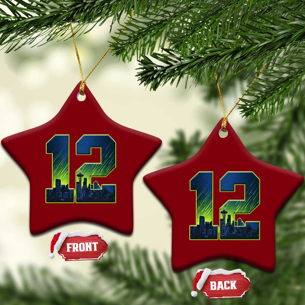 Seattle Skyline Number 12 Graphic Ceramic Ornament Pacific Northwest Emerald City Sports Fan Pride