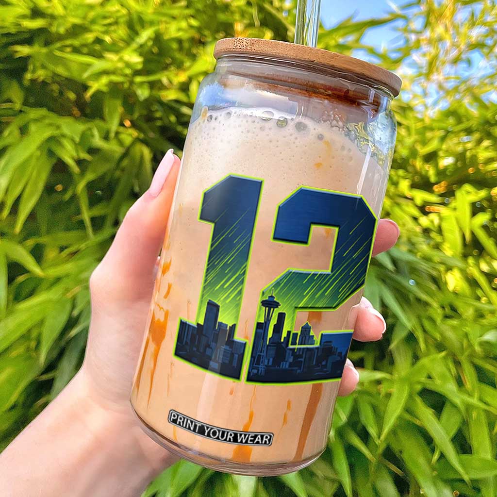 Seattle Skyline Number 12 Graphic Glass Can Pacific Northwest Emerald City Sports Fan Pride TS02 Black Print Your Wear