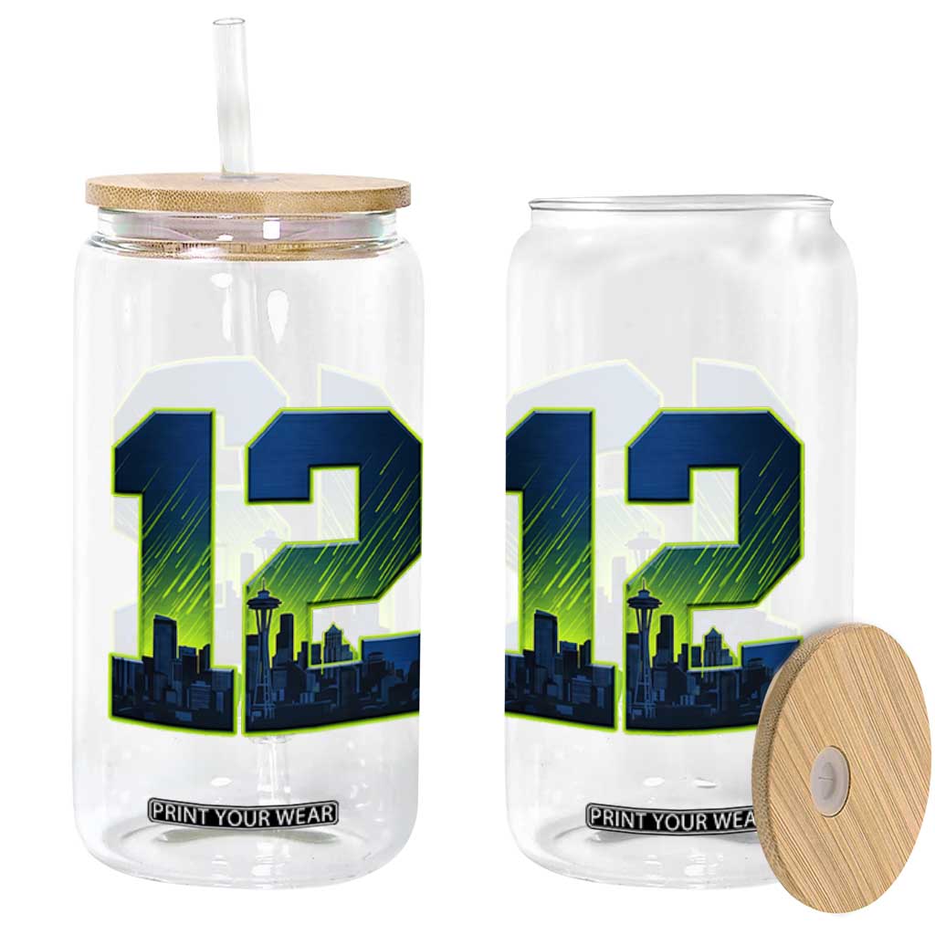 Seattle Skyline Number 12 Graphic Glass Can Pacific Northwest Emerald City Sports Fan Pride