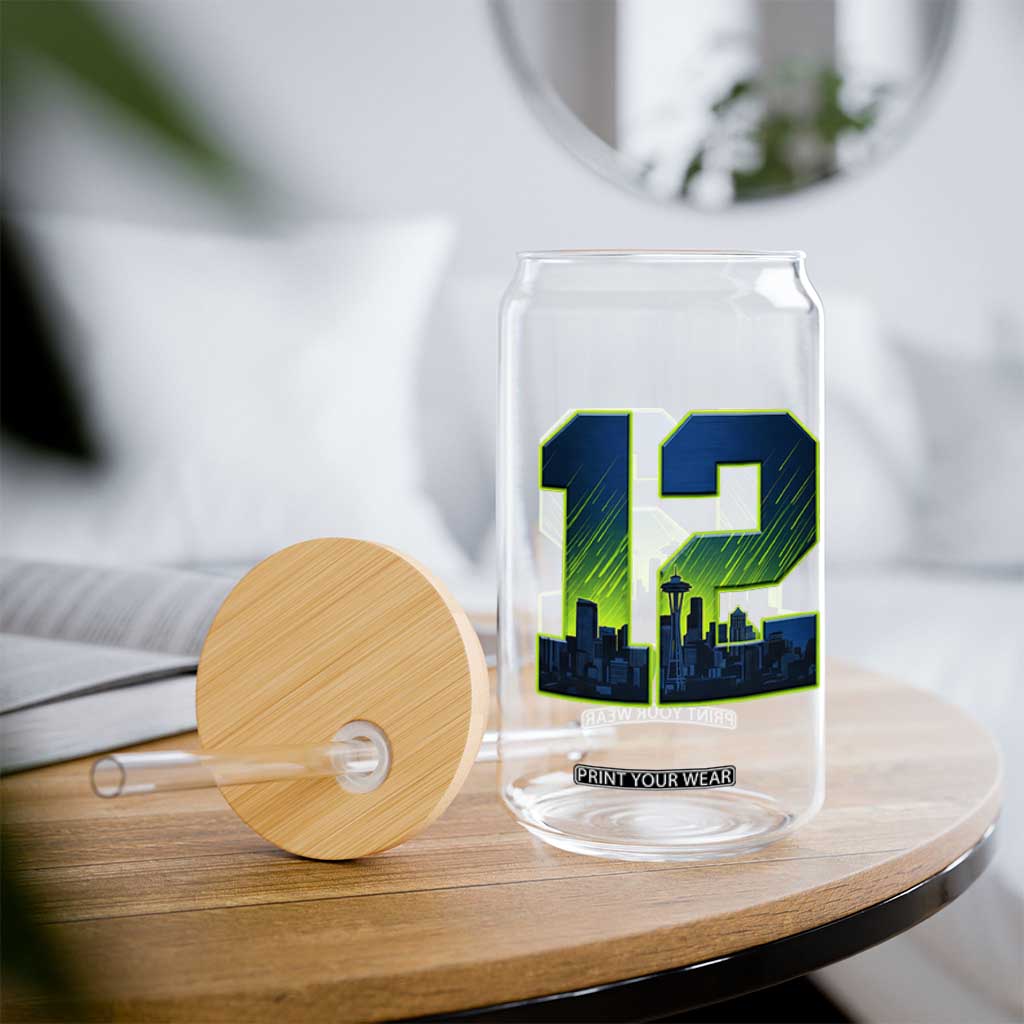 Seattle Skyline Number 12 Graphic Glass Can Pacific Northwest Emerald City Sports Fan Pride