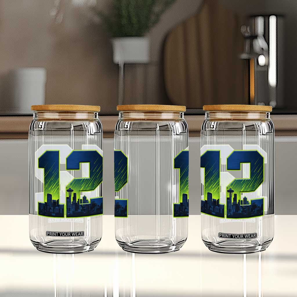 Seattle Skyline Number 12 Graphic Glass Can Pacific Northwest Emerald City Sports Fan Pride