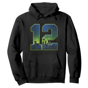 Seattle Skyline Number 12 Graphic Hoodie Pacific Northwest Emerald City Sports Fan Pride