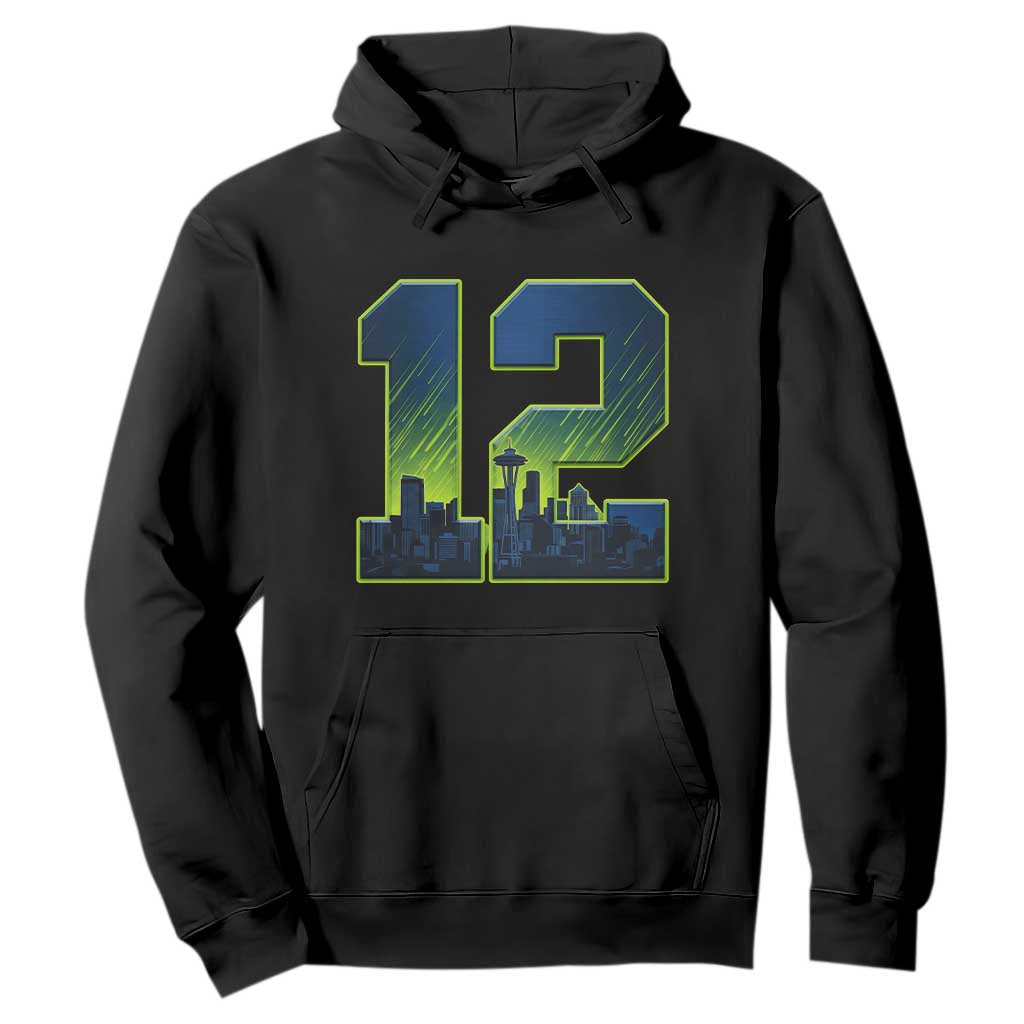 Seattle Skyline Number 12 Graphic Hoodie Pacific Northwest Emerald City Sports Fan Pride TS02 Black Print Your Wear