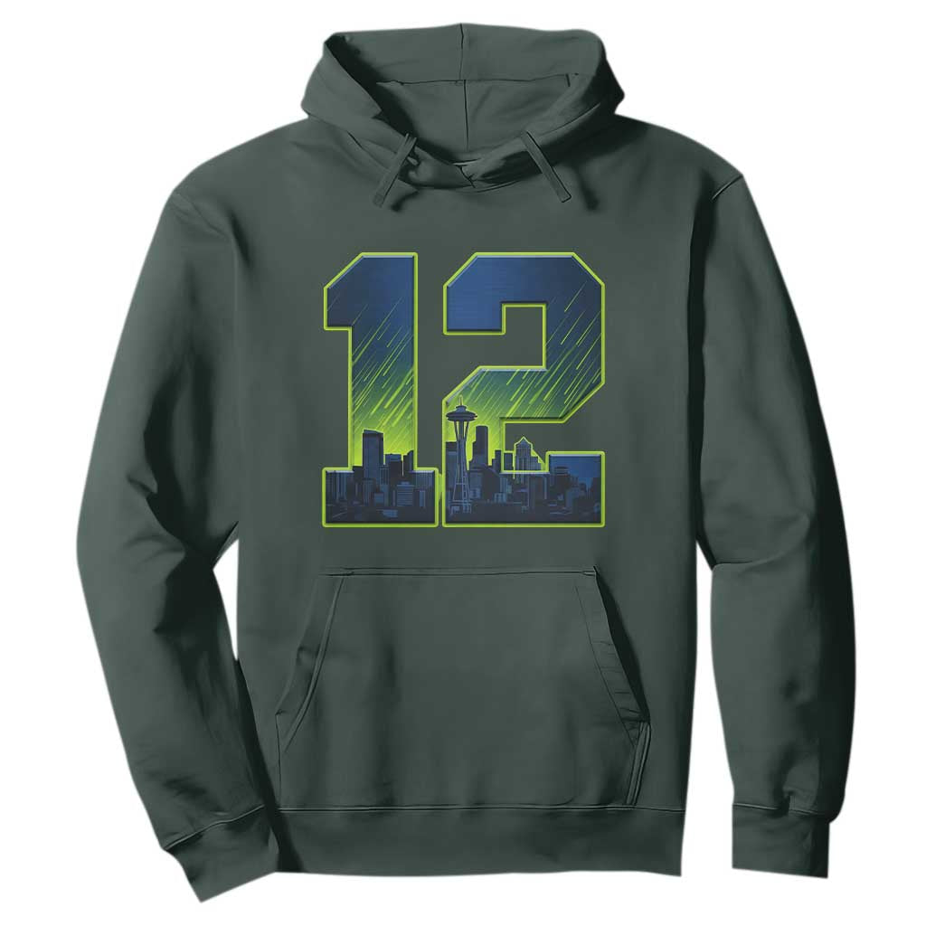 Seattle Skyline Number 12 Graphic Hoodie Pacific Northwest Emerald City Sports Fan Pride