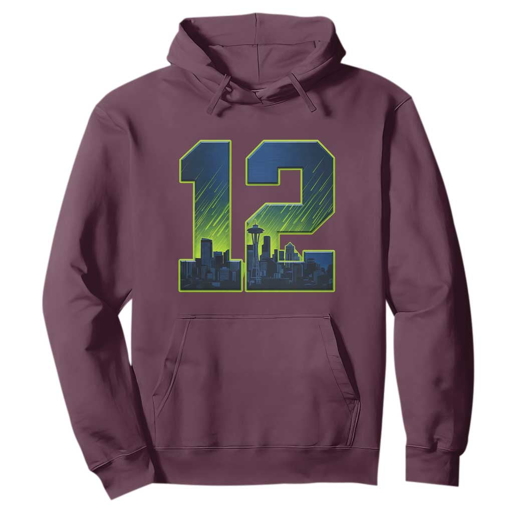 Seattle Skyline Number 12 Graphic Hoodie Pacific Northwest Emerald City Sports Fan Pride