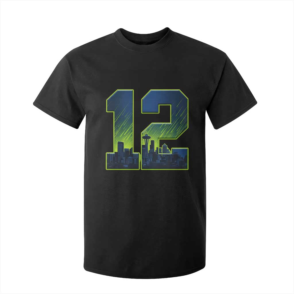 Seattle Skyline Number 12 Graphic T Shirt For Kid Pacific Northwest Emerald City Sports Fan Pride