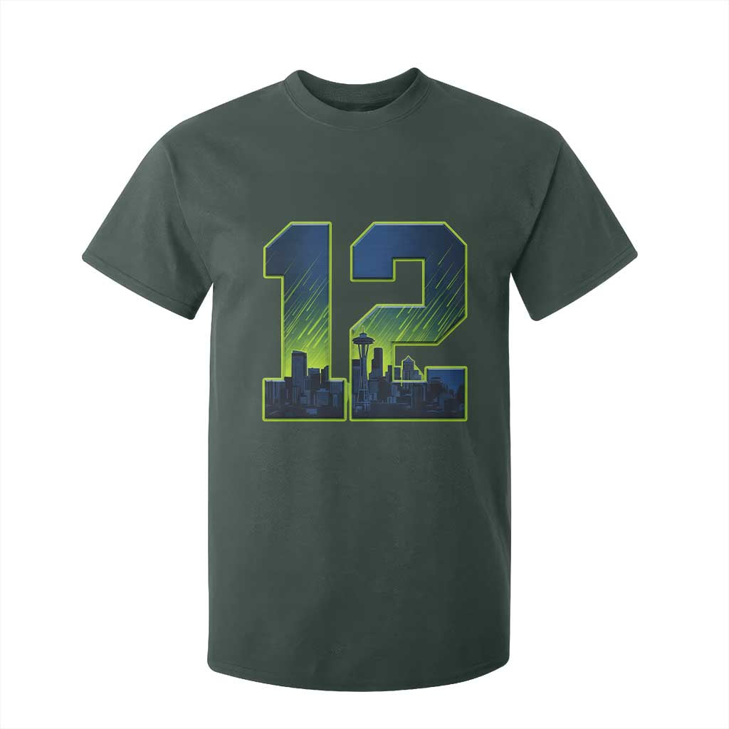 Seattle Skyline Number 12 Graphic T Shirt For Kid Pacific Northwest Emerald City Sports Fan Pride
