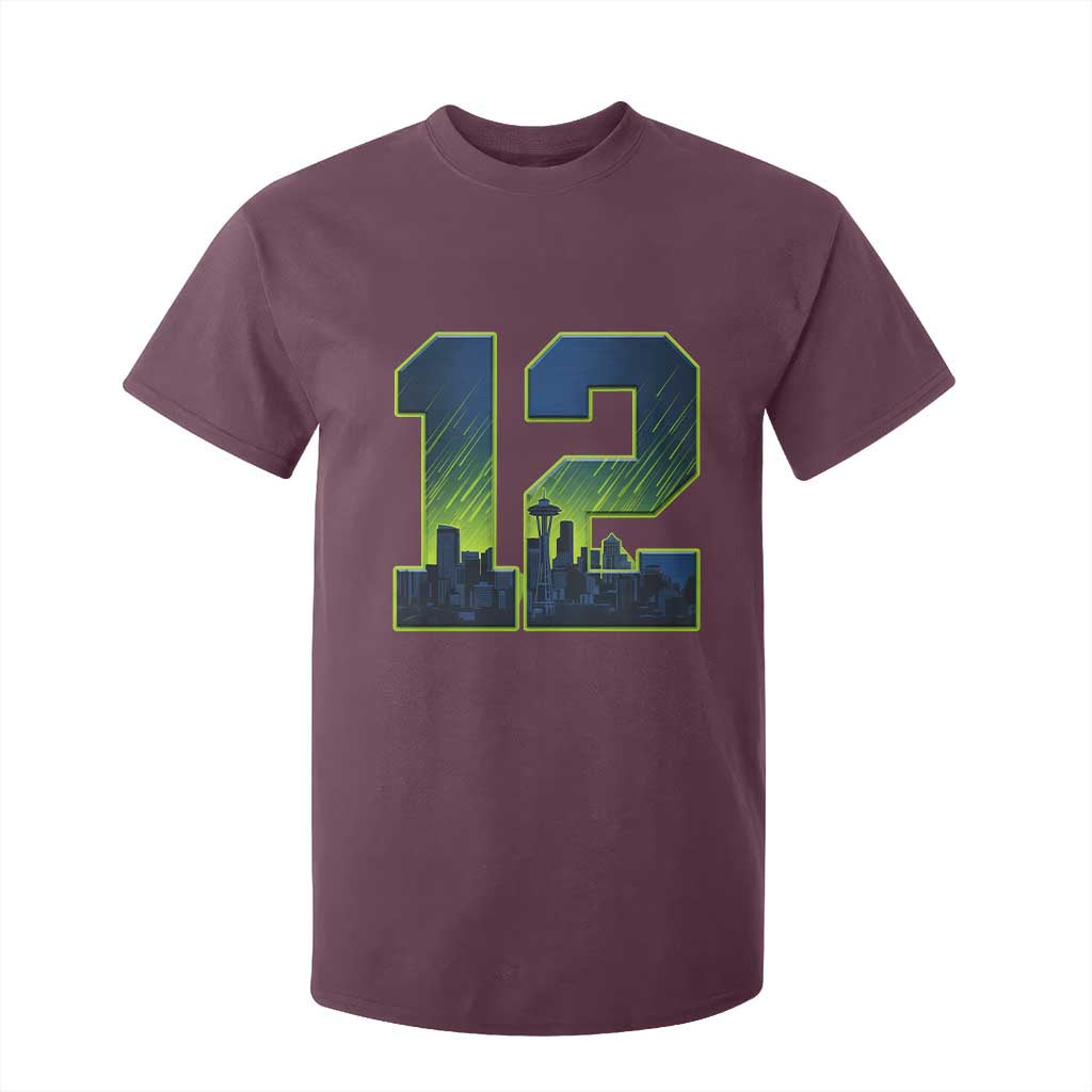 Seattle Skyline Number 12 Graphic T Shirt For Kid Pacific Northwest Emerald City Sports Fan Pride