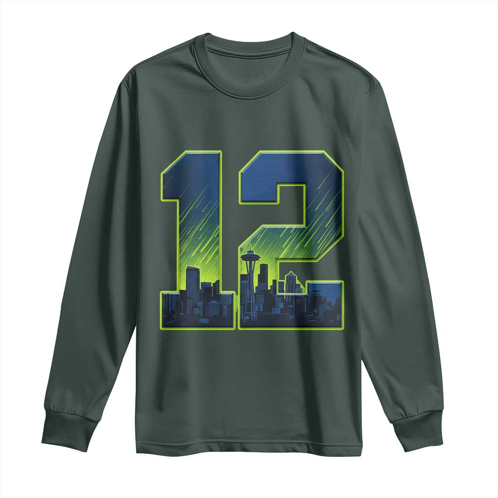 Seattle Skyline Number 12 Graphic Long Sleeve Shirt Pacific Northwest Emerald City Sports Fan Pride