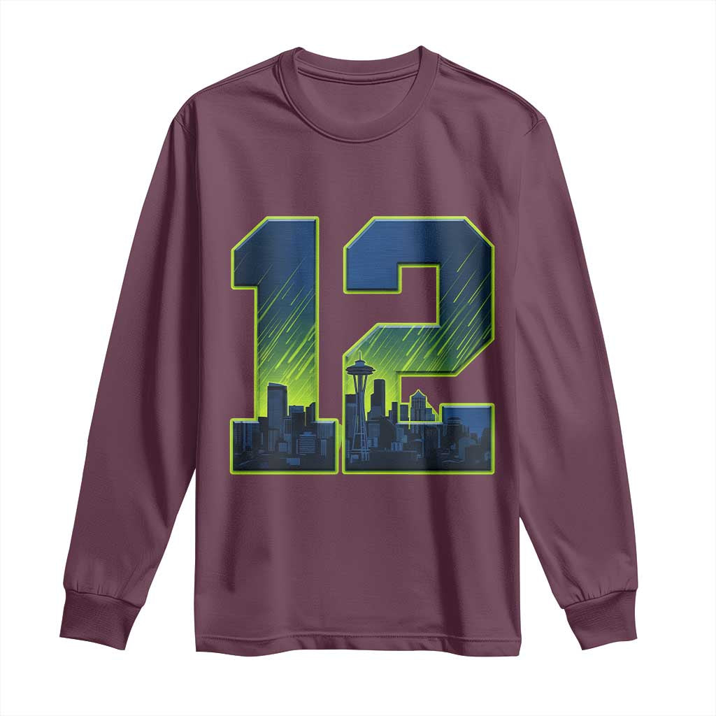 Seattle Skyline Number 12 Graphic Long Sleeve Shirt Pacific Northwest Emerald City Sports Fan Pride