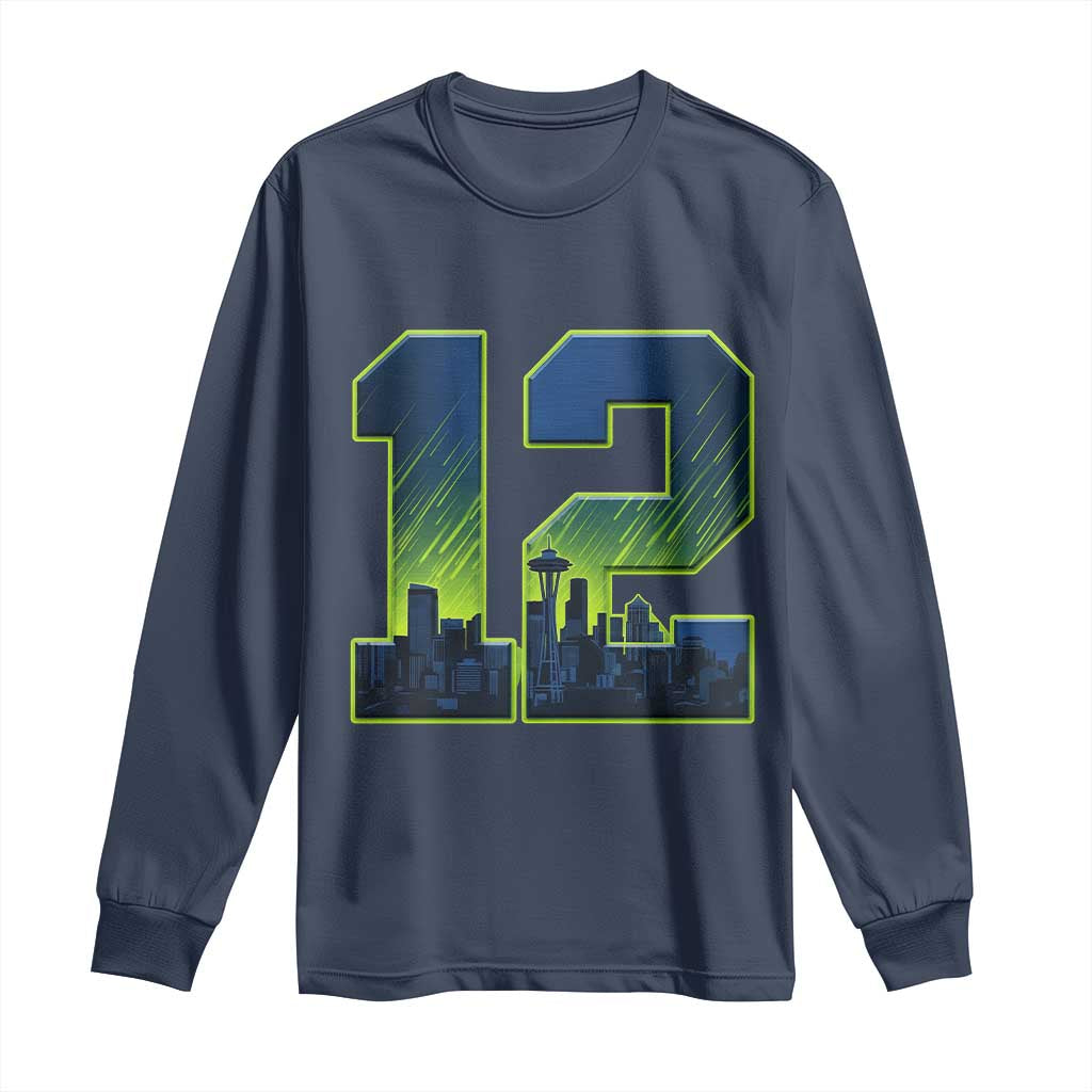 Seattle Skyline Number 12 Graphic Long Sleeve Shirt Pacific Northwest Emerald City Sports Fan Pride