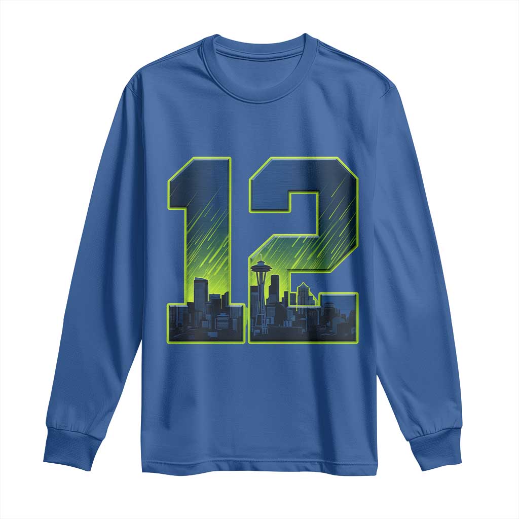 Seattle Skyline Number 12 Graphic Long Sleeve Shirt Pacific Northwest Emerald City Sports Fan Pride