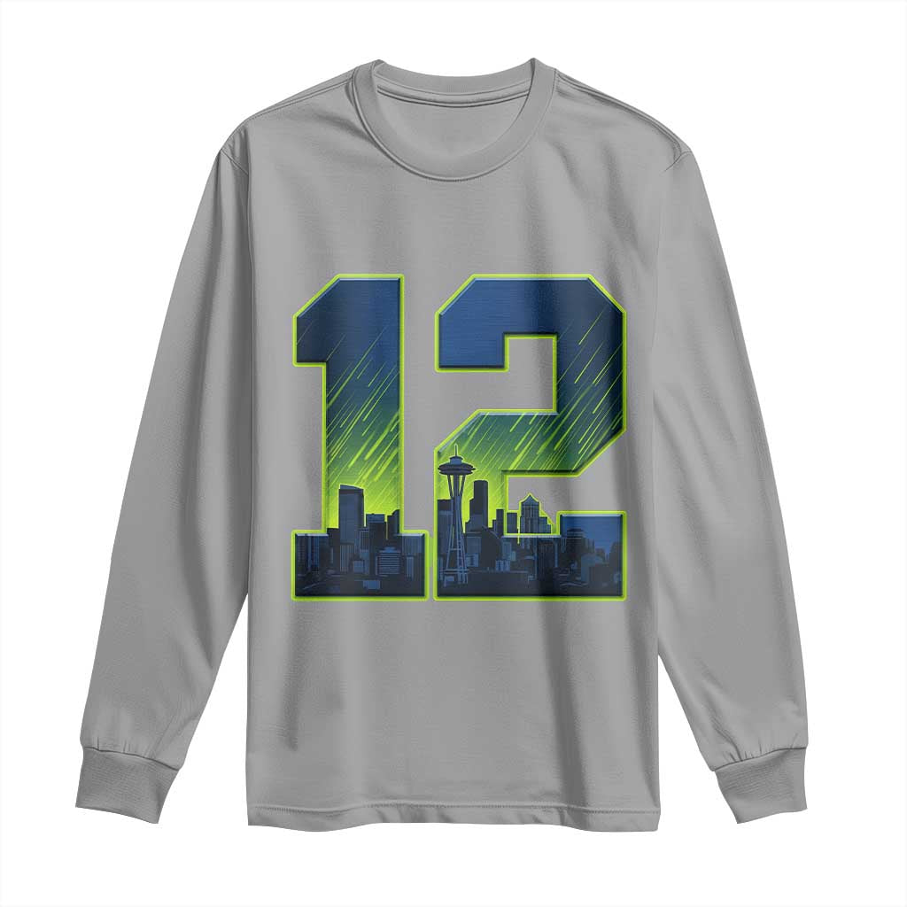 Seattle Skyline Number 12 Graphic Long Sleeve Shirt Pacific Northwest Emerald City Sports Fan Pride