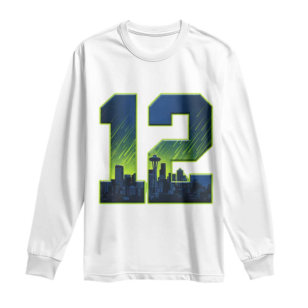 Seattle Skyline Number 12 Graphic Long Sleeve Shirt Pacific Northwest Emerald City Sports Fan Pride