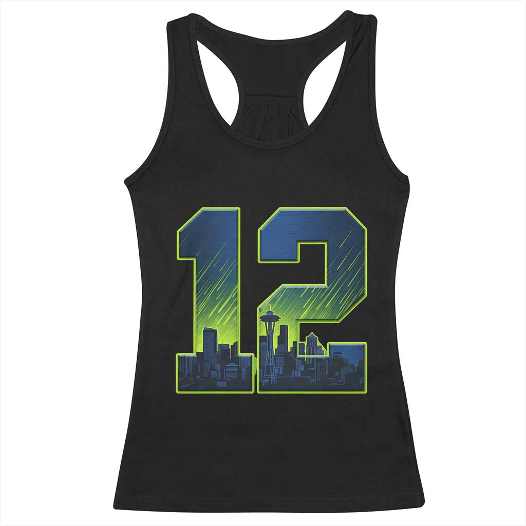 Seattle Skyline Number 12 Graphic Racerback Tank Top Pacific Northwest Emerald City Sports Fan Pride TS02 Black Print Your Wear