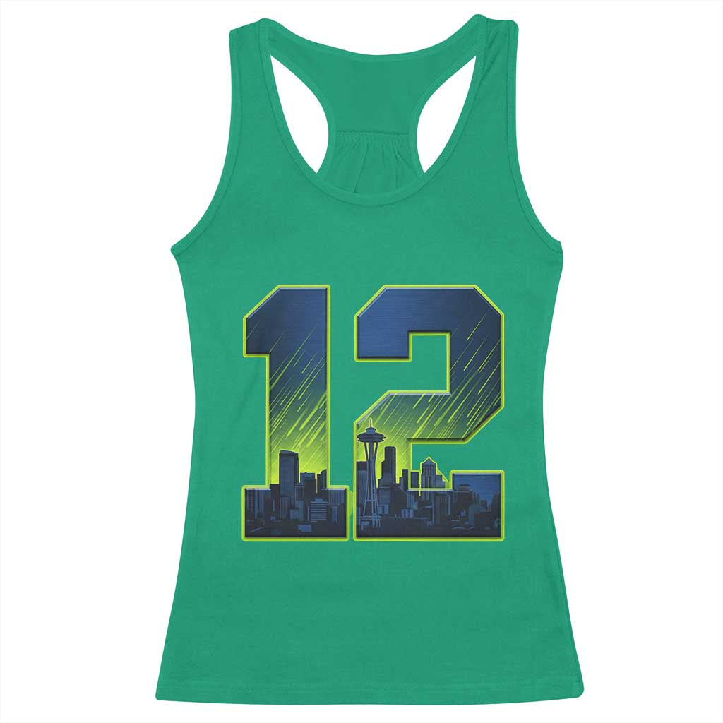 Seattle Skyline Number 12 Graphic Racerback Tank Top Pacific Northwest Emerald City Sports Fan Pride