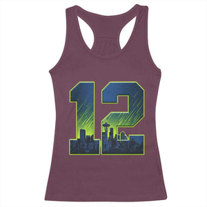 Seattle Skyline Number 12 Graphic Racerback Tank Top Pacific Northwest Emerald City Sports Fan Pride