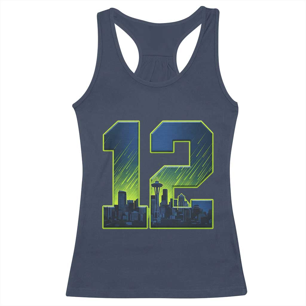 Seattle Skyline Number 12 Graphic Racerback Tank Top Pacific Northwest Emerald City Sports Fan Pride