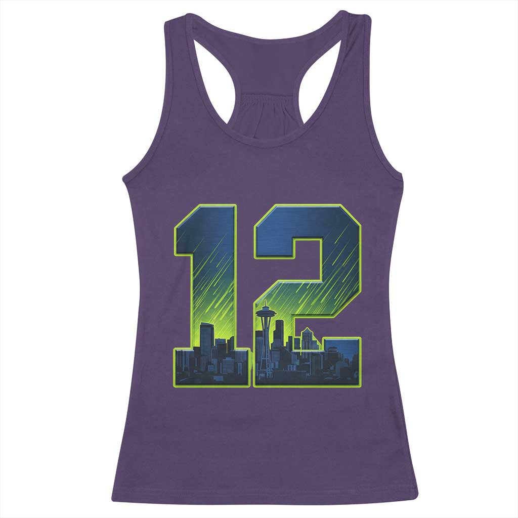 Seattle Skyline Number 12 Graphic Racerback Tank Top Pacific Northwest Emerald City Sports Fan Pride