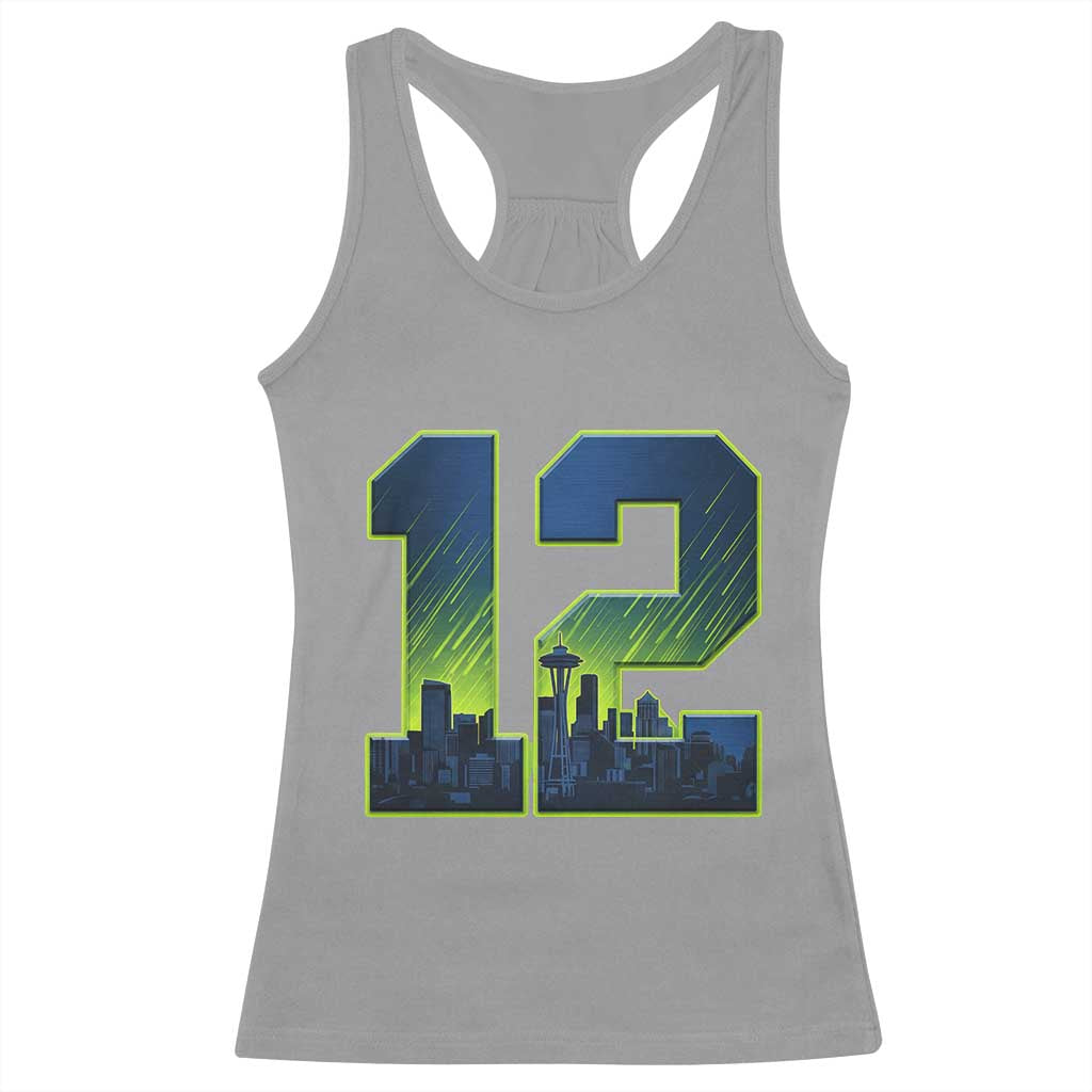 Seattle Skyline Number 12 Graphic Racerback Tank Top Pacific Northwest Emerald City Sports Fan Pride