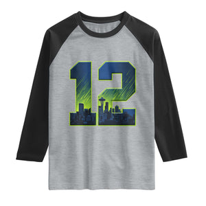 Seattle Skyline Number 12 Graphic Raglan Shirt Pacific Northwest Emerald City Sports Fan Pride
