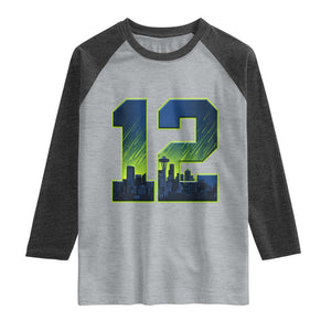 Seattle Skyline Number 12 Graphic Raglan Shirt Pacific Northwest Emerald City Sports Fan Pride
