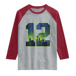 Seattle Skyline Number 12 Graphic Raglan Shirt Pacific Northwest Emerald City Sports Fan Pride