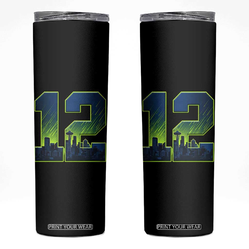 Seattle Skyline Number 12 Graphic Skinny Tumbler Pacific Northwest Emerald City Sports Fan Pride TS02 Black Print Your Wear