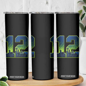Seattle Skyline Number 12 Graphic Skinny Tumbler Pacific Northwest Emerald City Sports Fan Pride