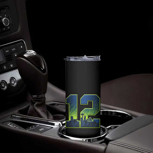 Seattle Skyline Number 12 Graphic Skinny Tumbler Pacific Northwest Emerald City Sports Fan Pride
