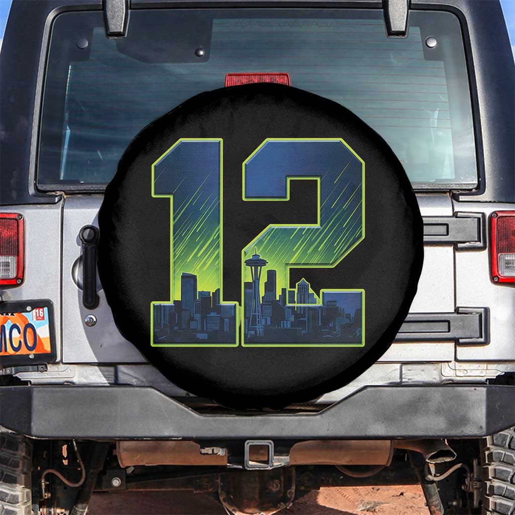 Seattle Skyline Number 12 Graphic Spare Tire Cover Pacific Northwest Emerald City Sports Fan Pride