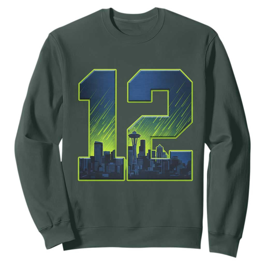 Seattle Skyline Number 12 Graphic Sweatshirt Pacific Northwest Emerald City Sports Fan Pride