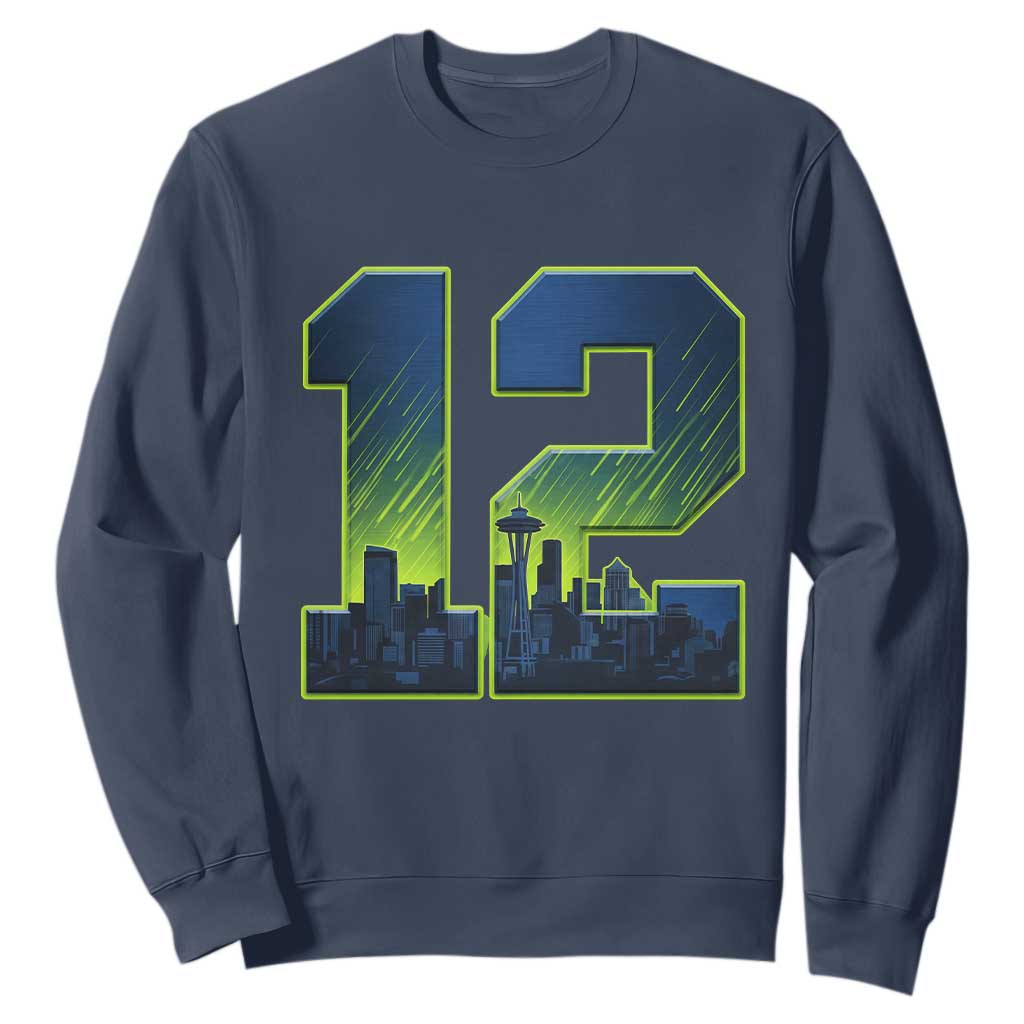 Seattle Skyline Number 12 Graphic Sweatshirt Pacific Northwest Emerald City Sports Fan Pride
