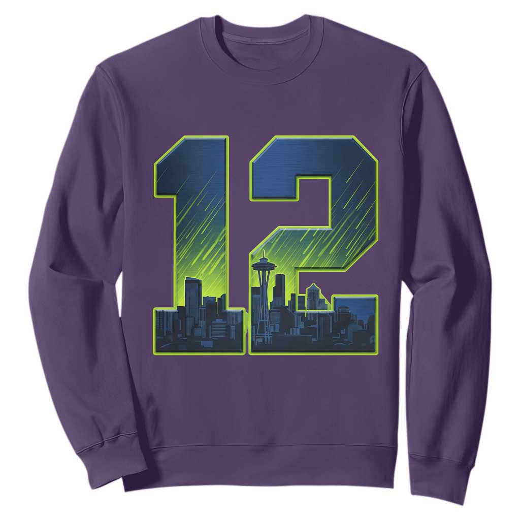 Seattle Skyline Number 12 Graphic Sweatshirt Pacific Northwest Emerald City Sports Fan Pride