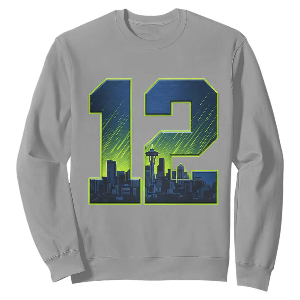 Seattle Skyline Number 12 Graphic Sweatshirt Pacific Northwest Emerald City Sports Fan Pride