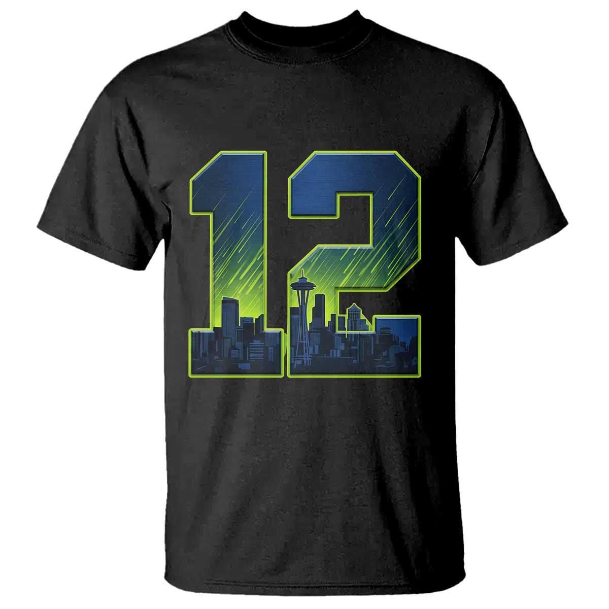 Seattle Skyline Number 12 Graphic T Shirt Pacific Northwest Emerald City Sports Fan Pride TS02 Black Print Your Wear