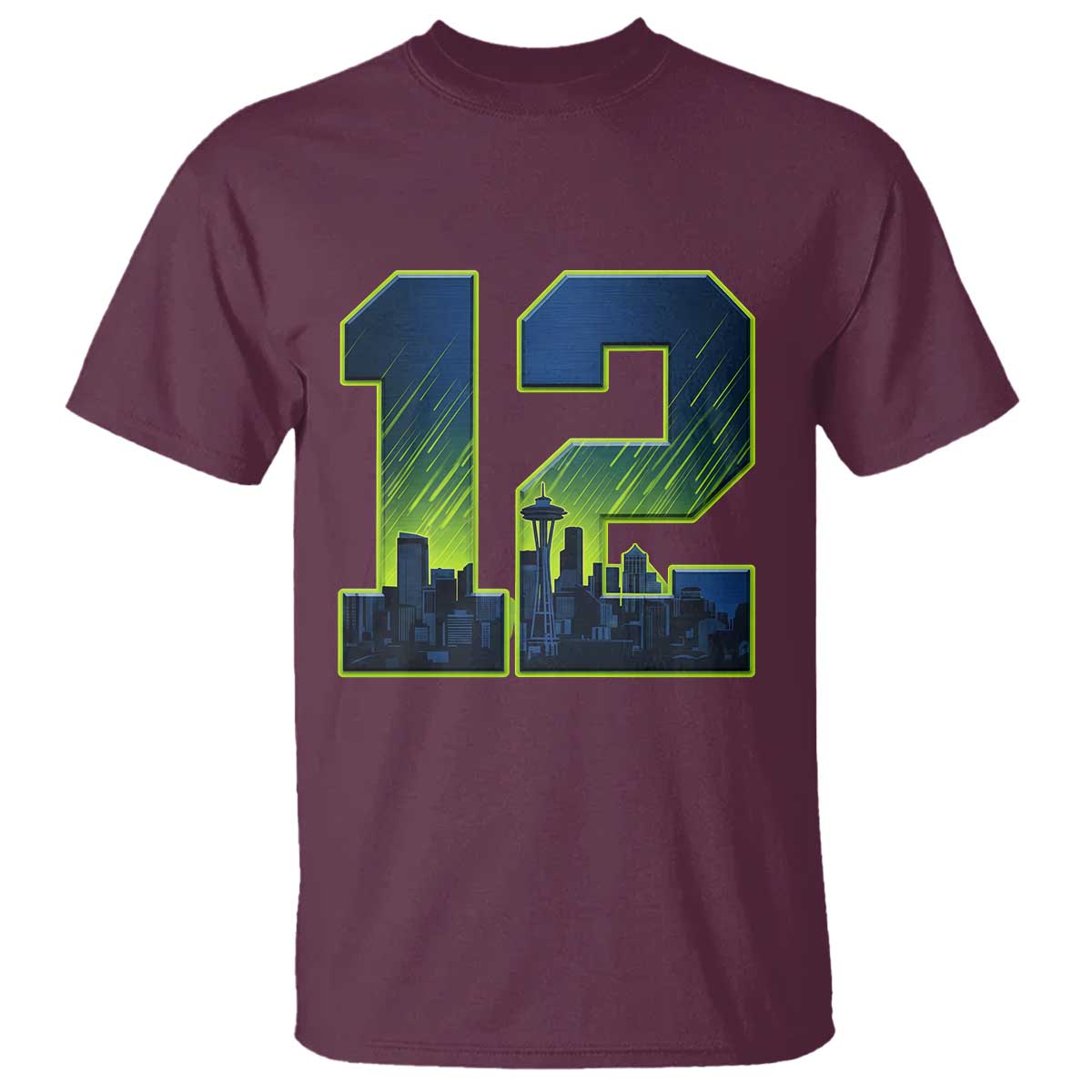 Seattle Skyline Number 12 Graphic T Shirt Pacific Northwest Emerald City Sports Fan Pride