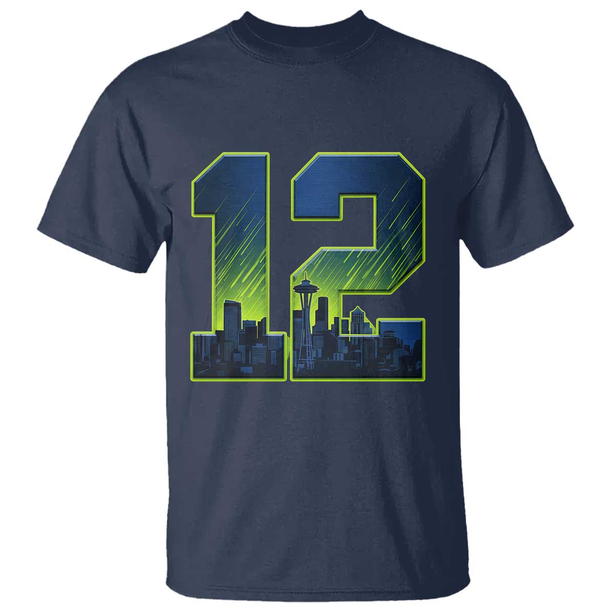 Seattle Skyline Number 12 Graphic T Shirt Pacific Northwest Emerald City Sports Fan Pride