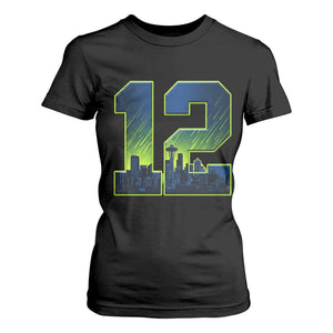Seattle Skyline Number 12 Graphic T Shirt For Women Pacific Northwest Emerald City Sports Fan Pride