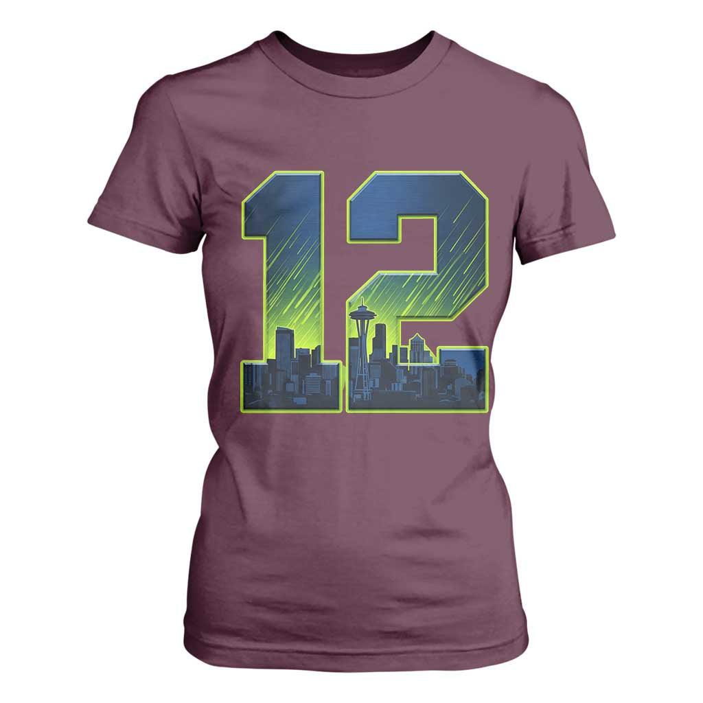 Seattle Skyline Number 12 Graphic T Shirt For Women Pacific Northwest Emerald City Sports Fan Pride