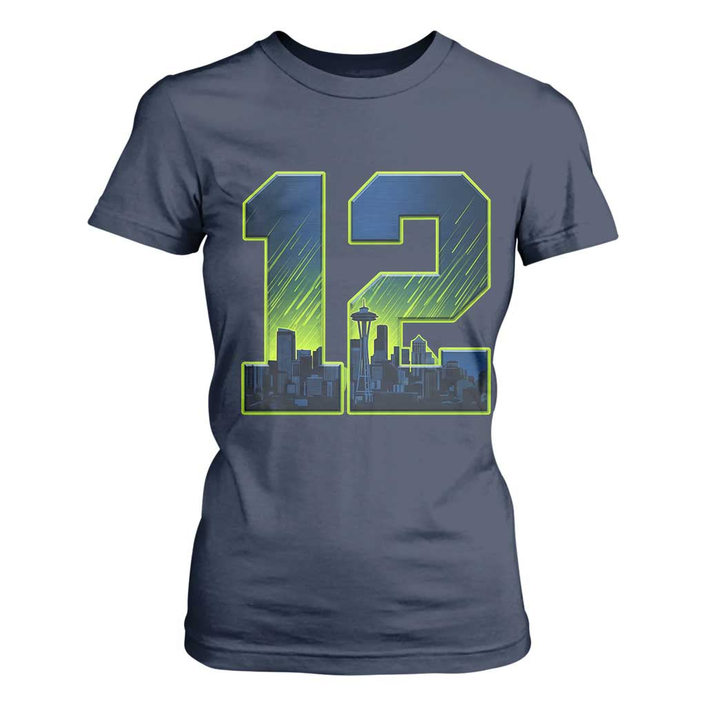 Seattle Skyline Number 12 Graphic T Shirt For Women Pacific Northwest Emerald City Sports Fan Pride
