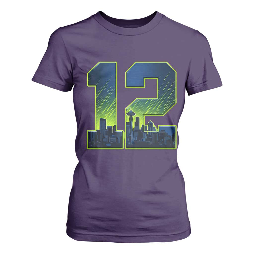 Seattle Skyline Number 12 Graphic T Shirt For Women Pacific Northwest Emerald City Sports Fan Pride