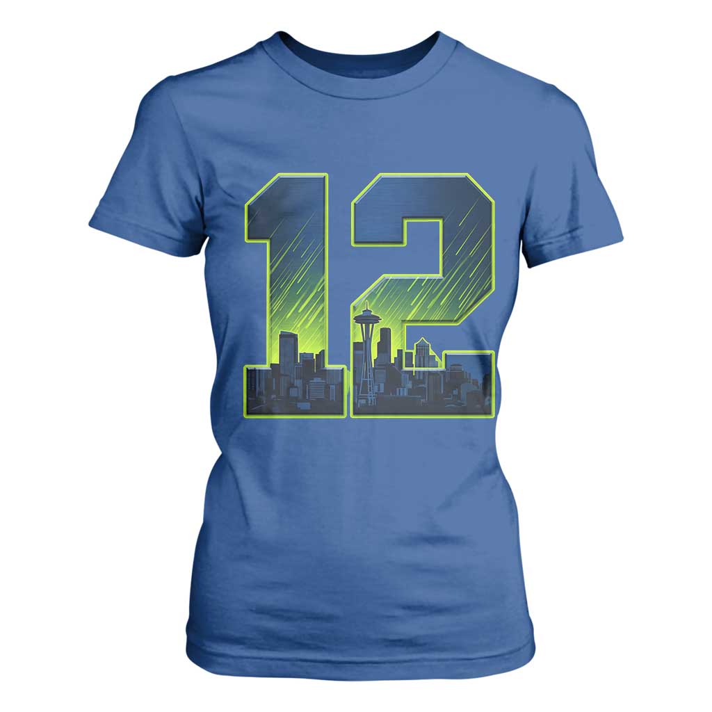 Seattle Skyline Number 12 Graphic T Shirt For Women Pacific Northwest Emerald City Sports Fan Pride