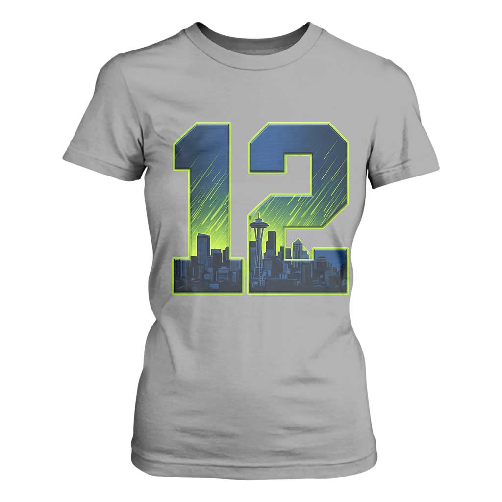 Seattle Skyline Number 12 Graphic T Shirt For Women Pacific Northwest Emerald City Sports Fan Pride