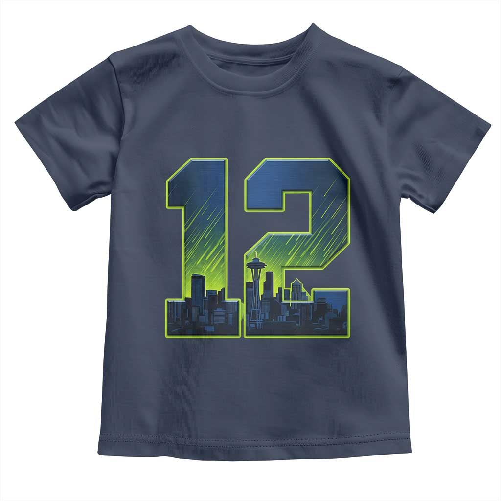 Seattle Skyline Number 12 Graphic Toddler T Shirt Pacific Northwest Emerald City Sports Fan Pride