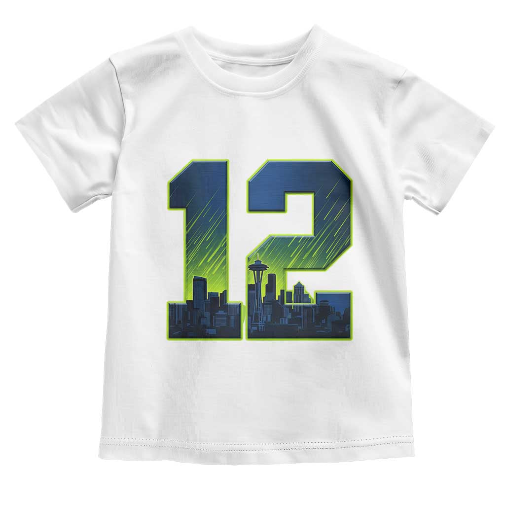 Seattle Skyline Number 12 Graphic Toddler T Shirt Pacific Northwest Emerald City Sports Fan Pride