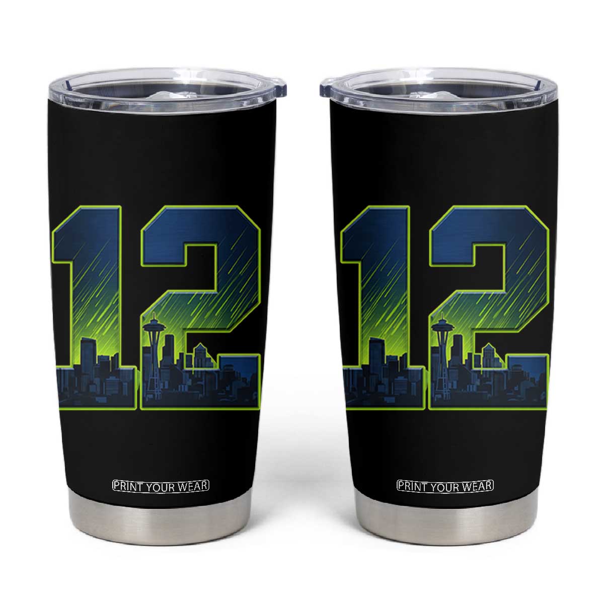 Seattle Skyline Number 12 Graphic Tumbler Cup Pacific Northwest Emerald City Sports Fan Pride TS02 Black Print Your Wear